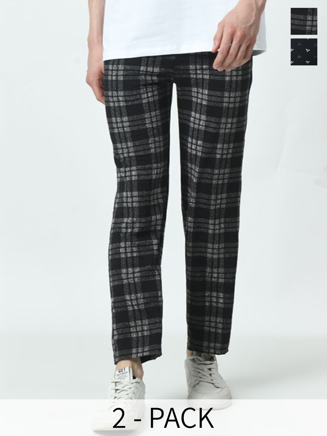

BAESD Men Pack Of 2 Checked Mid Rise Track Pants, Black