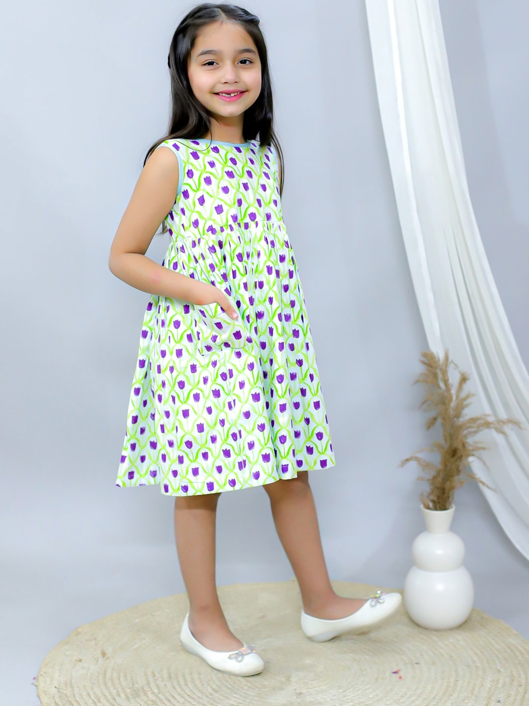 

Ka-mee Girls Printed Fit & Flare Dress, Green