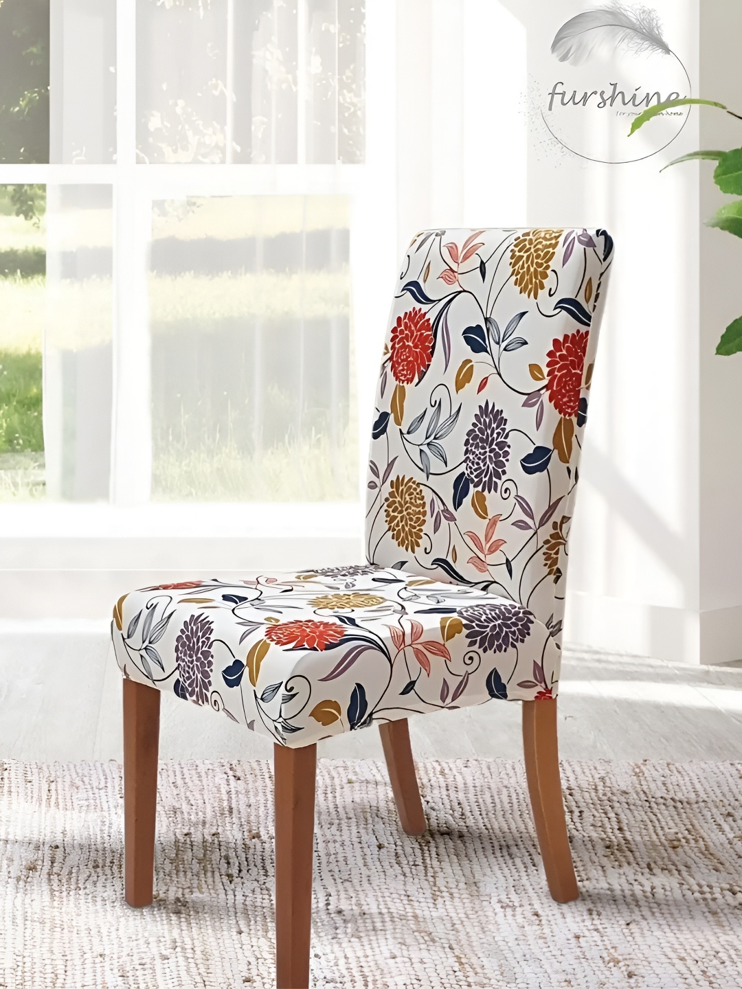 

B BESTILO White & Red Floral Printed Stretchable Chair Cover