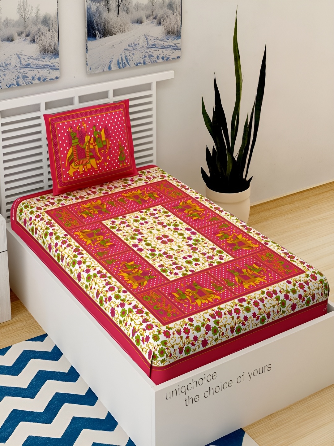 

Aura Red & White Floral 120 TC Single Bedsheet With 2 Pillow Covers