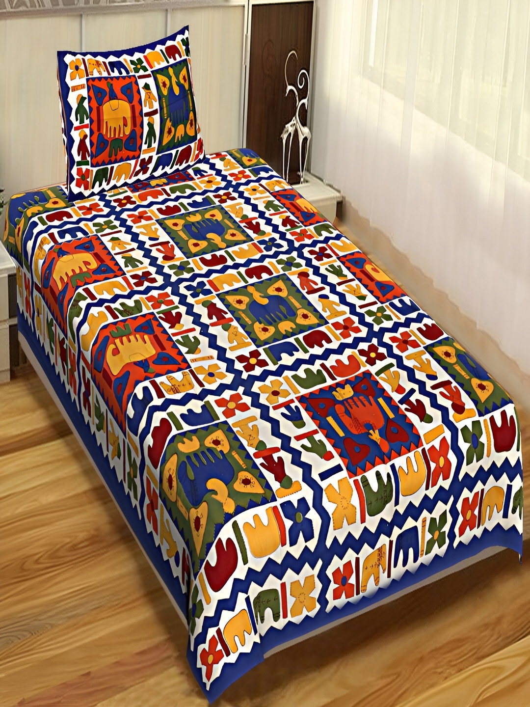 

Aura Blue & White Abstract 120 TC Pure Cotton Single Bedsheet With 2 Pillow Covers