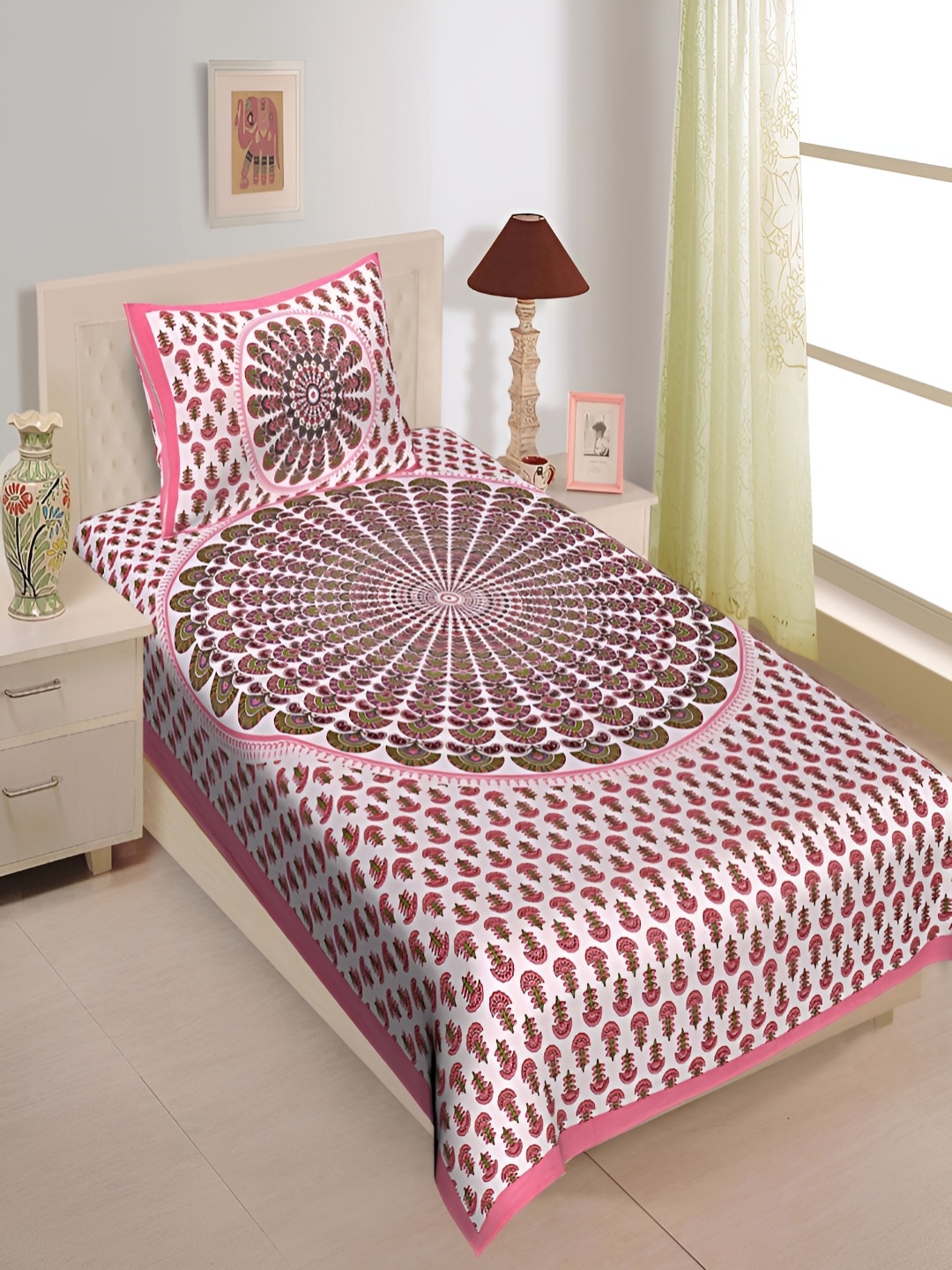 

Aura Pink & White Floral 120 TC Single Bedsheet With 2 Pillow Covers