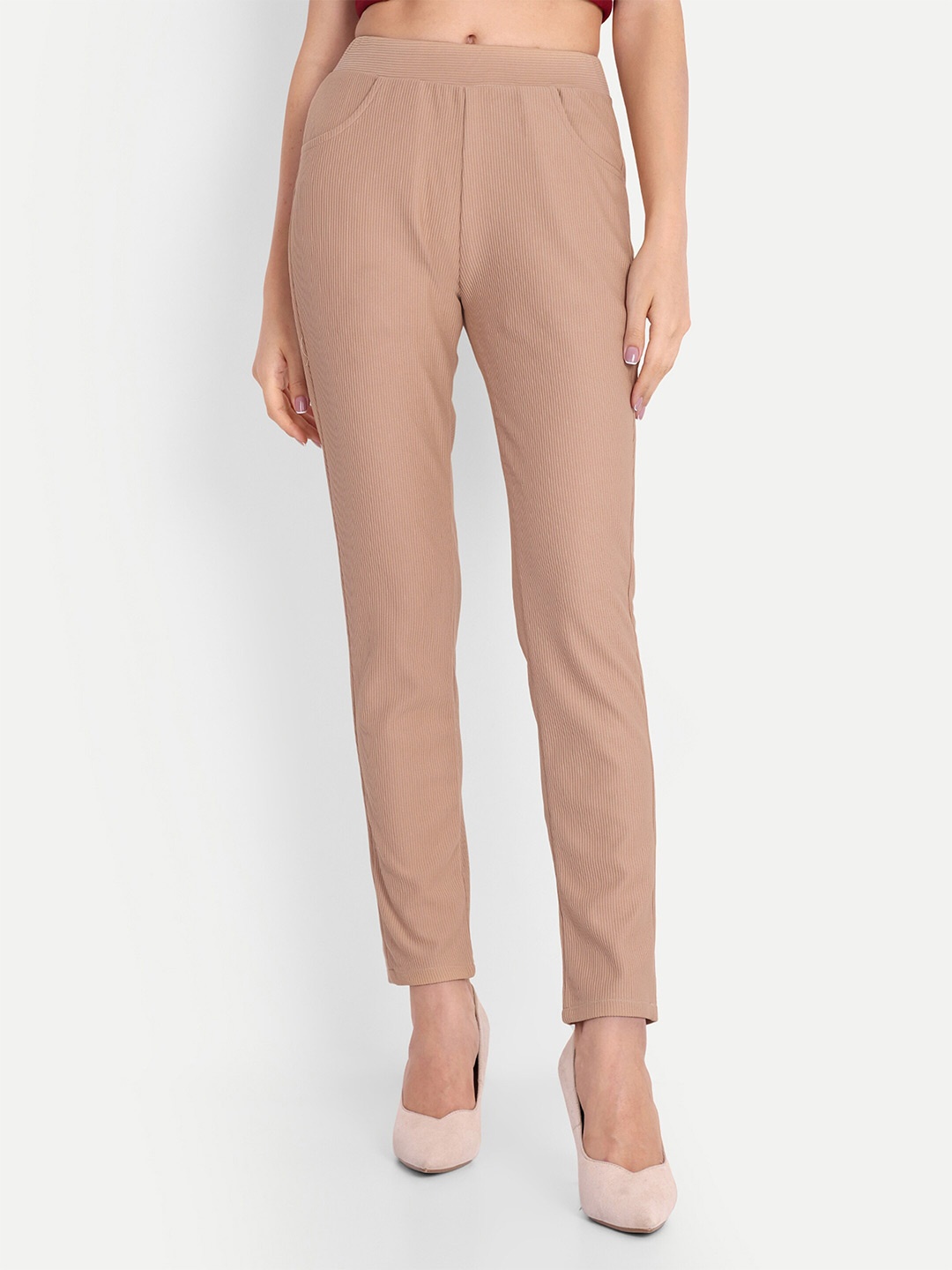 

FNOCKS Women Solid Jeggings, Beige