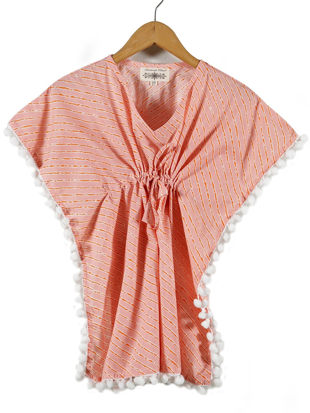 

HANDICRAFT PALACE with Pom-Pom Detail Kaftan Dress, Orange