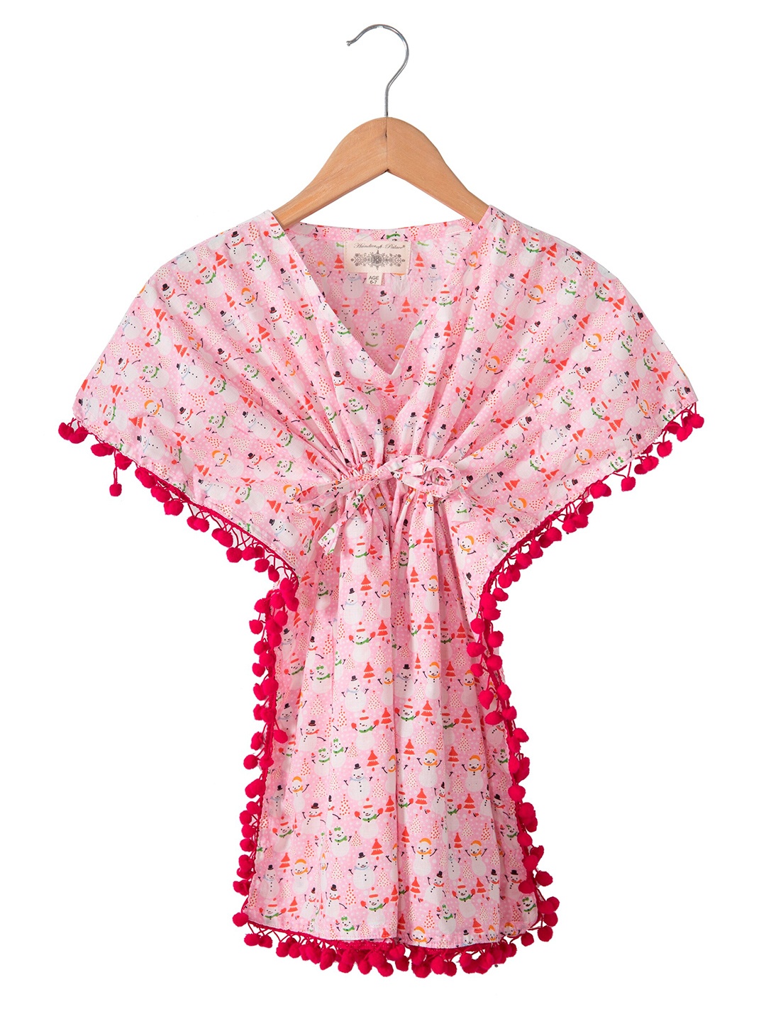 

HANDICRAFT PALACE Floral Print Kimono Sleeve with Pom-Pom Detail Fit & Flare Mini Dress, Pink