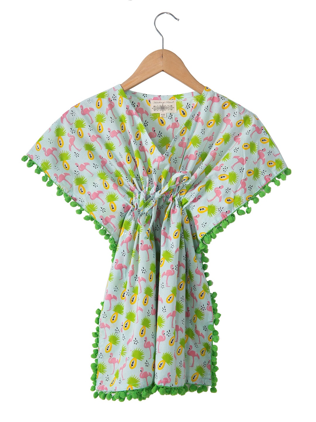 

HANDICRAFT PALACE Floral Kimono Sleeve with Pom-Pom Detail Kaftan Dress, Blue