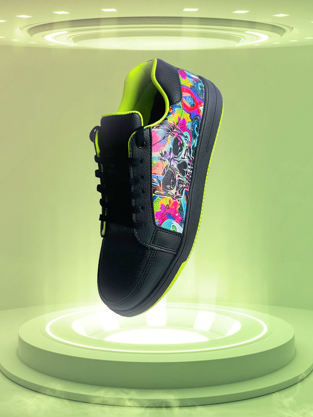 

KazarMax Men Graffiti Printed Arch Support PU Lace Ups Sneakers, Black