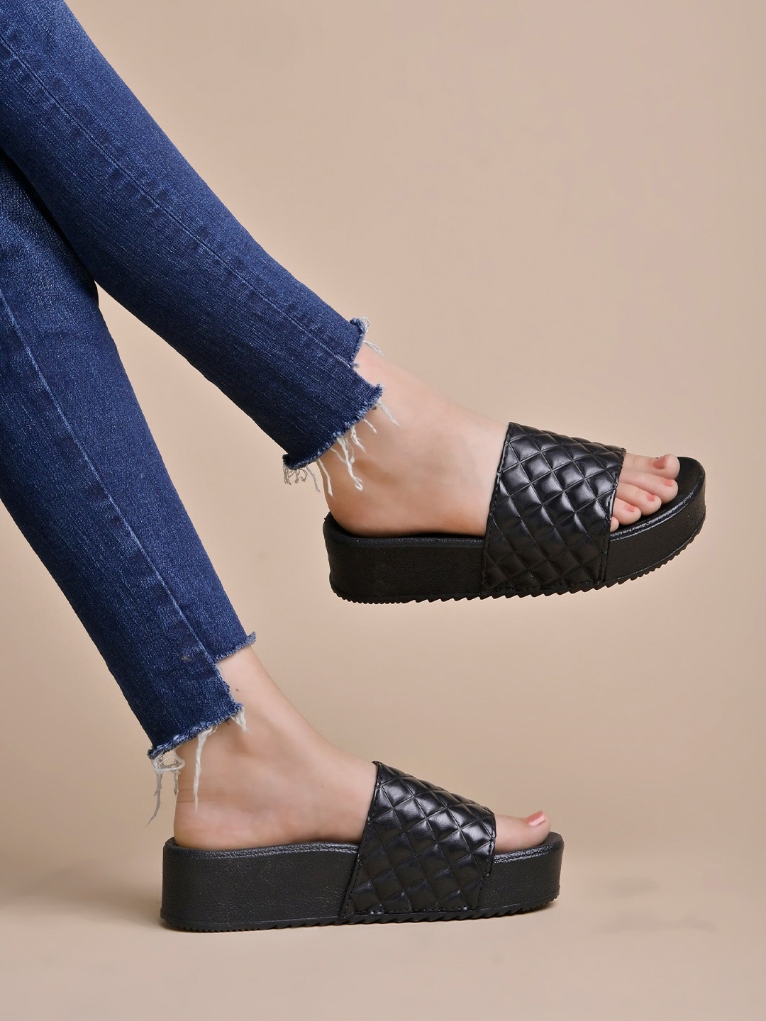 

Shoetopia Textured Open Toe Comfort Heeled Sandals, Black