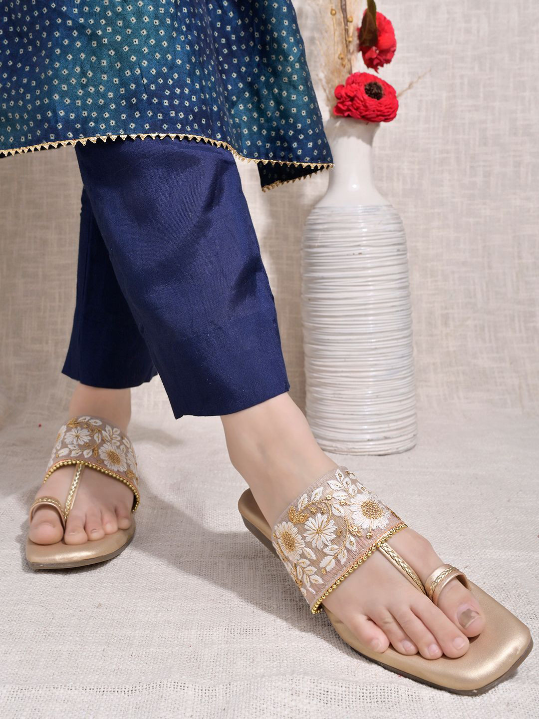 

Shoetopia Women Ethnic One Toe Flats, Gold