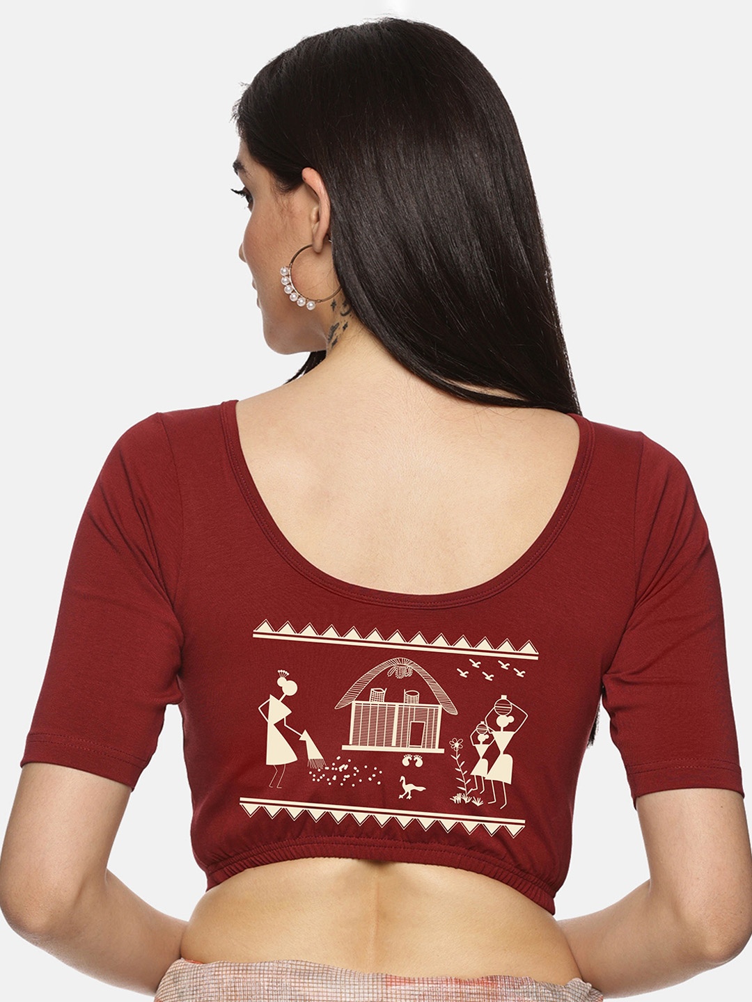 

NOT YET by us Women Printed Round Neck Saree Blouse, Maroon