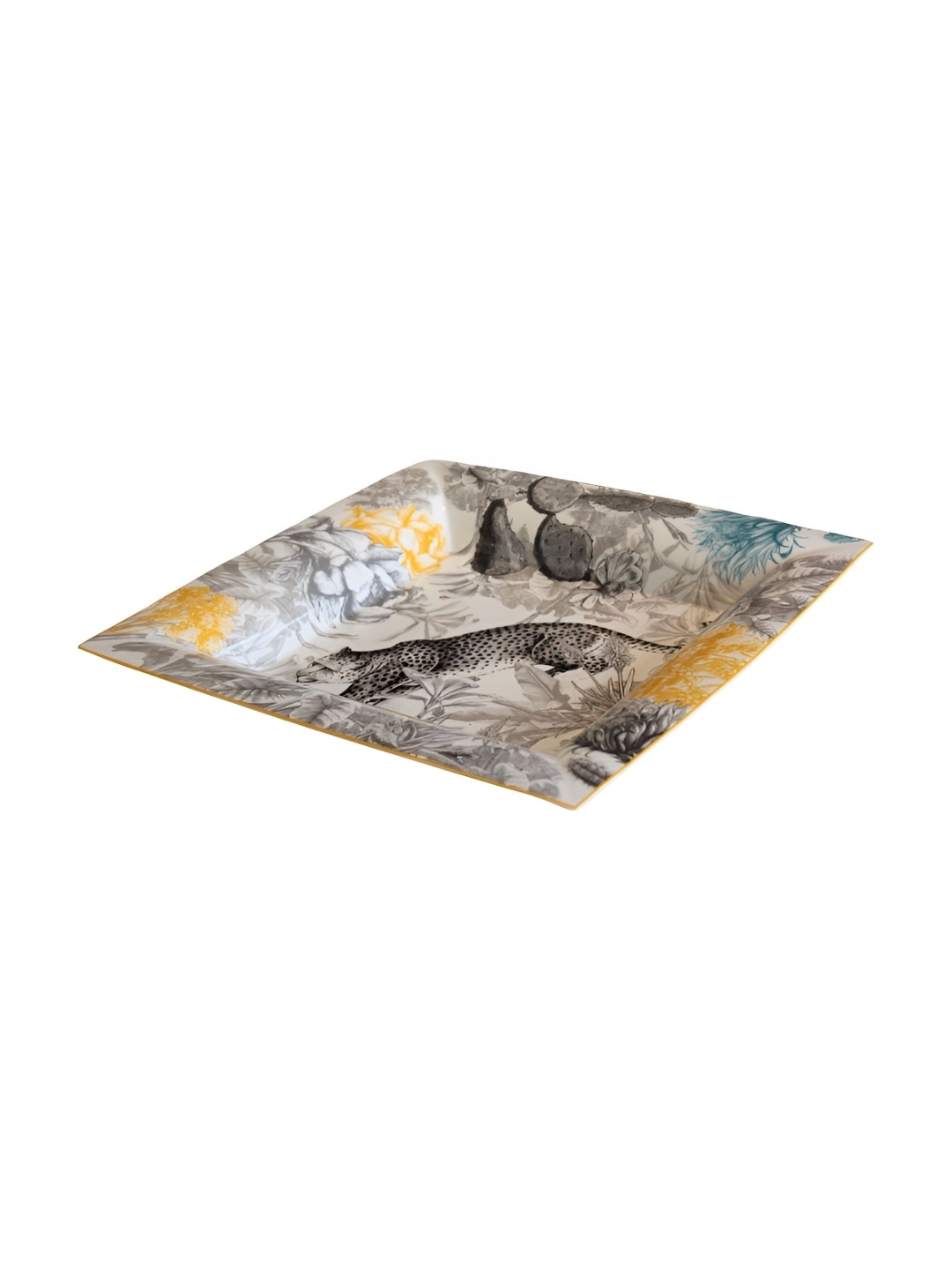 

Izzhaar Grey & Yellow Floral Printed Bone China Food Platter