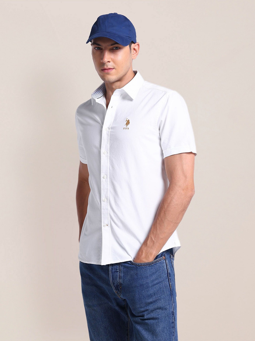 

U.S. Polo Assn. Spread Collar Short Sleeves Regular Fit Cotton Casual Shirt, White