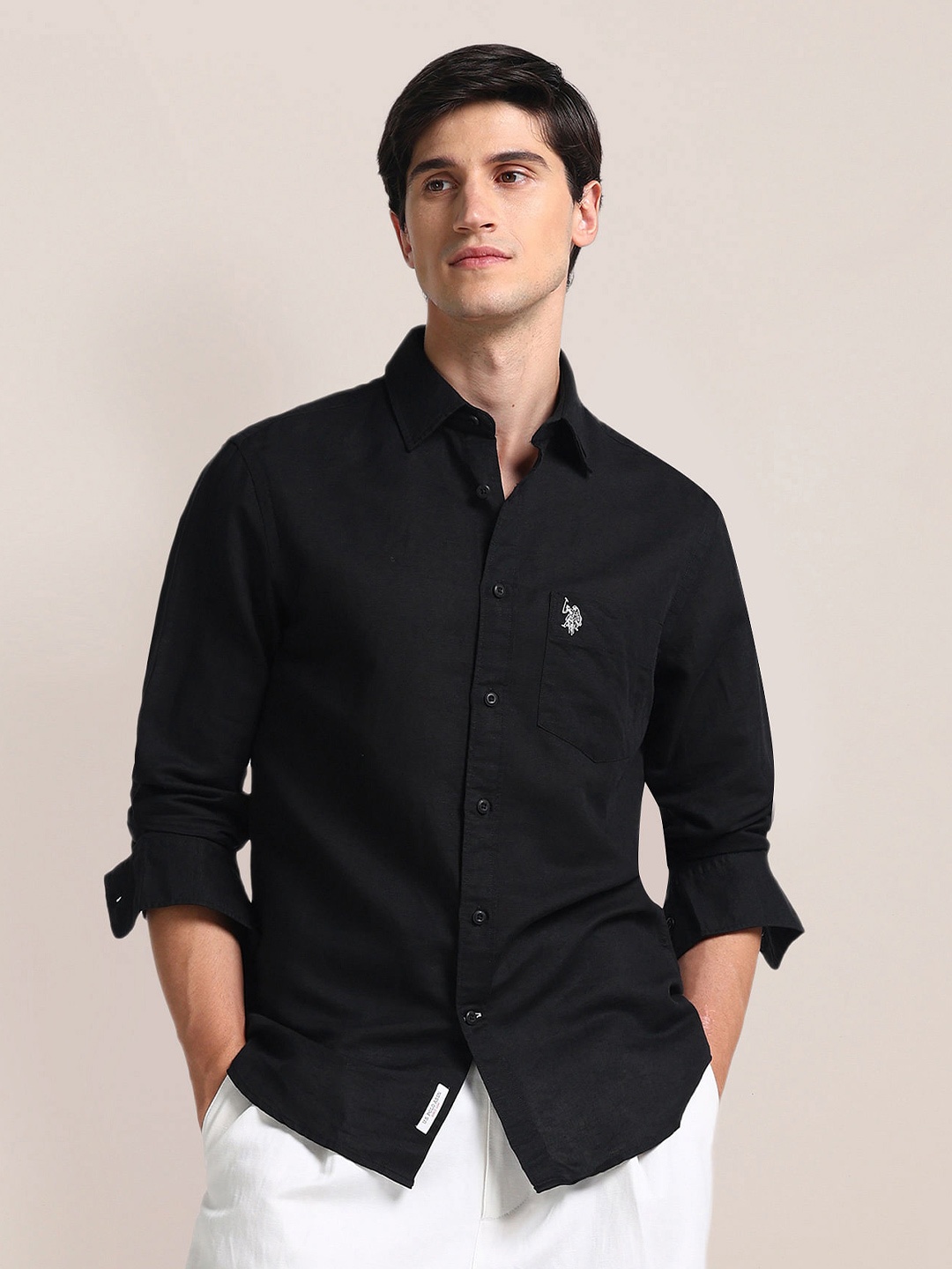 

U.S. Polo Assn. Spread Collar Regular Fit Casual Shirt, Black