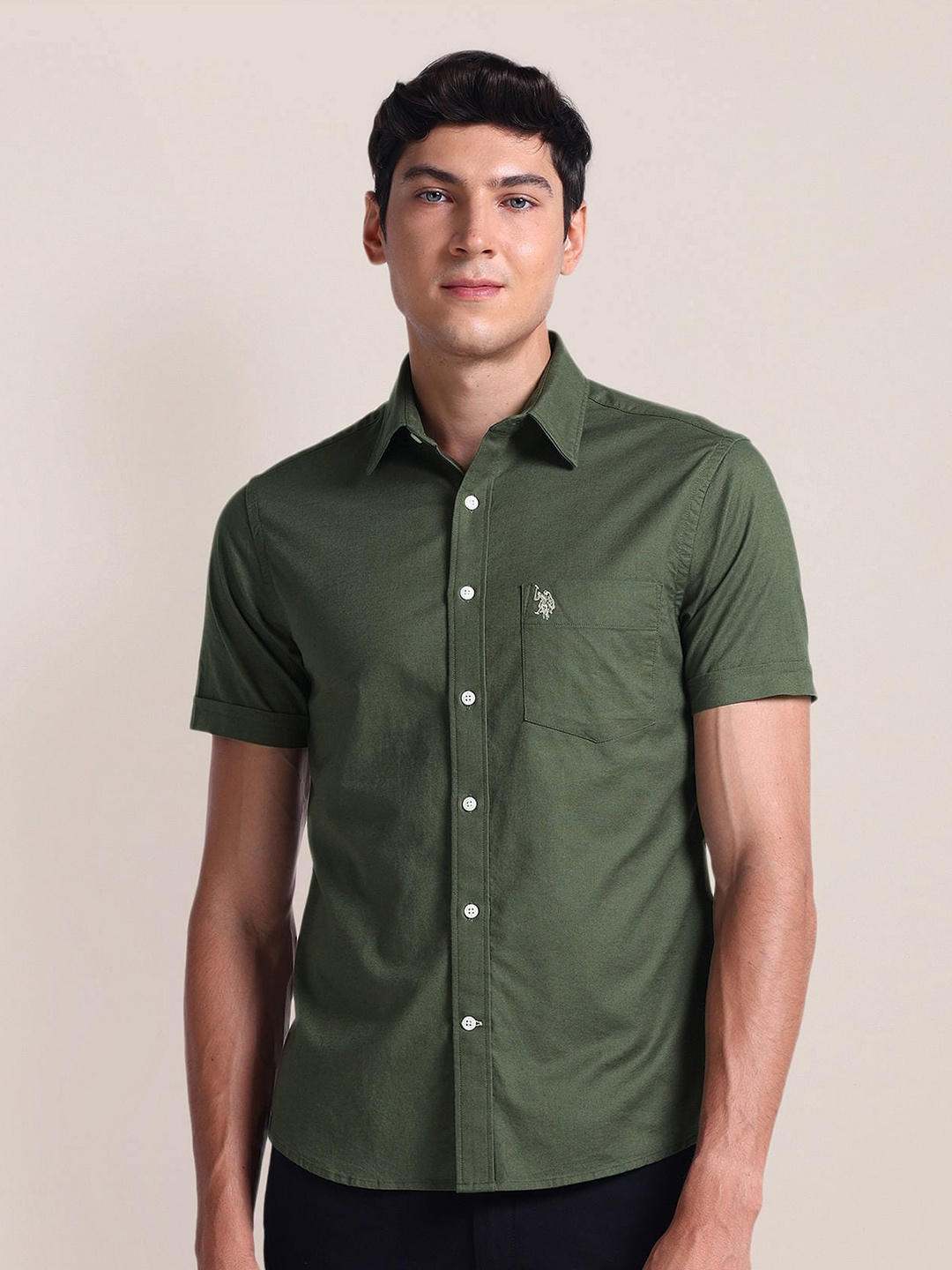 

U.S. Polo Assn. Spread Collar Opaque Cotton Casual Shirt, Green