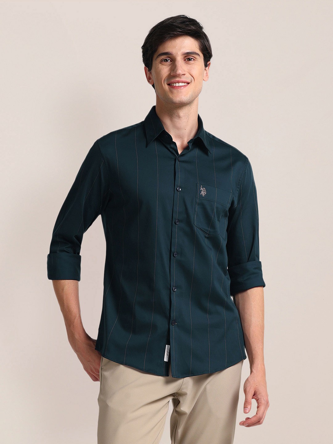 

U.S. Polo Assn. Spread Collar Striped Cotton Casual Shirt, Blue
