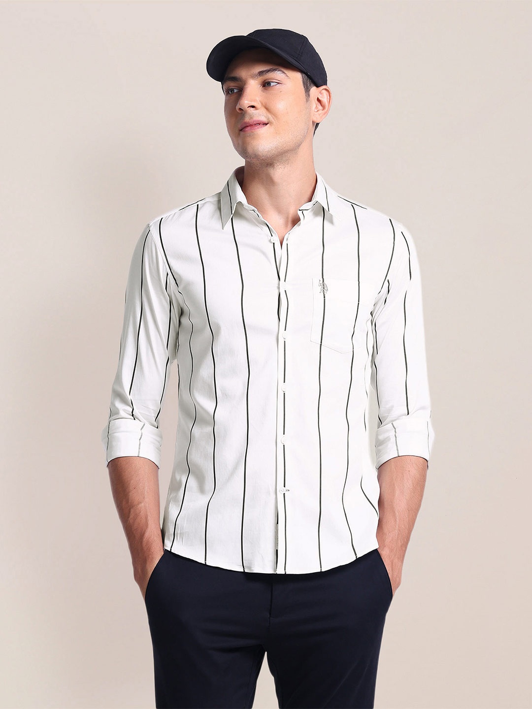 

U.S. Polo Assn. Vertical Striped Opaque Casual Shirt, White