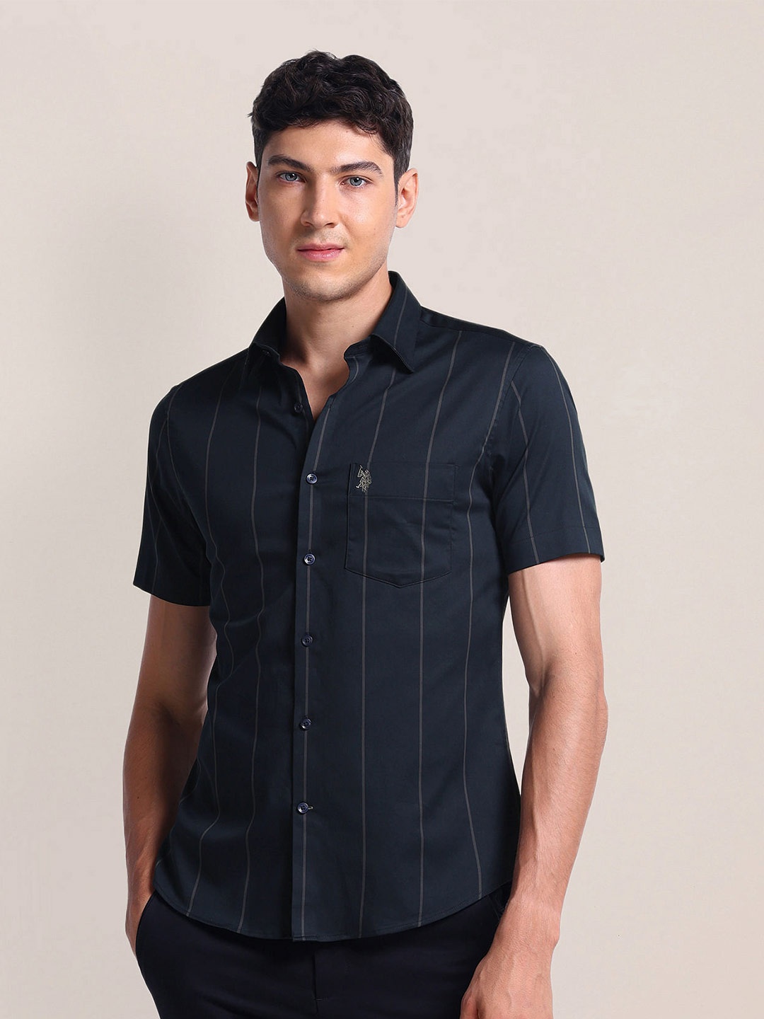 

U.S. Polo Assn. Spread Collar Checked Cotton Casual Shirt, Blue