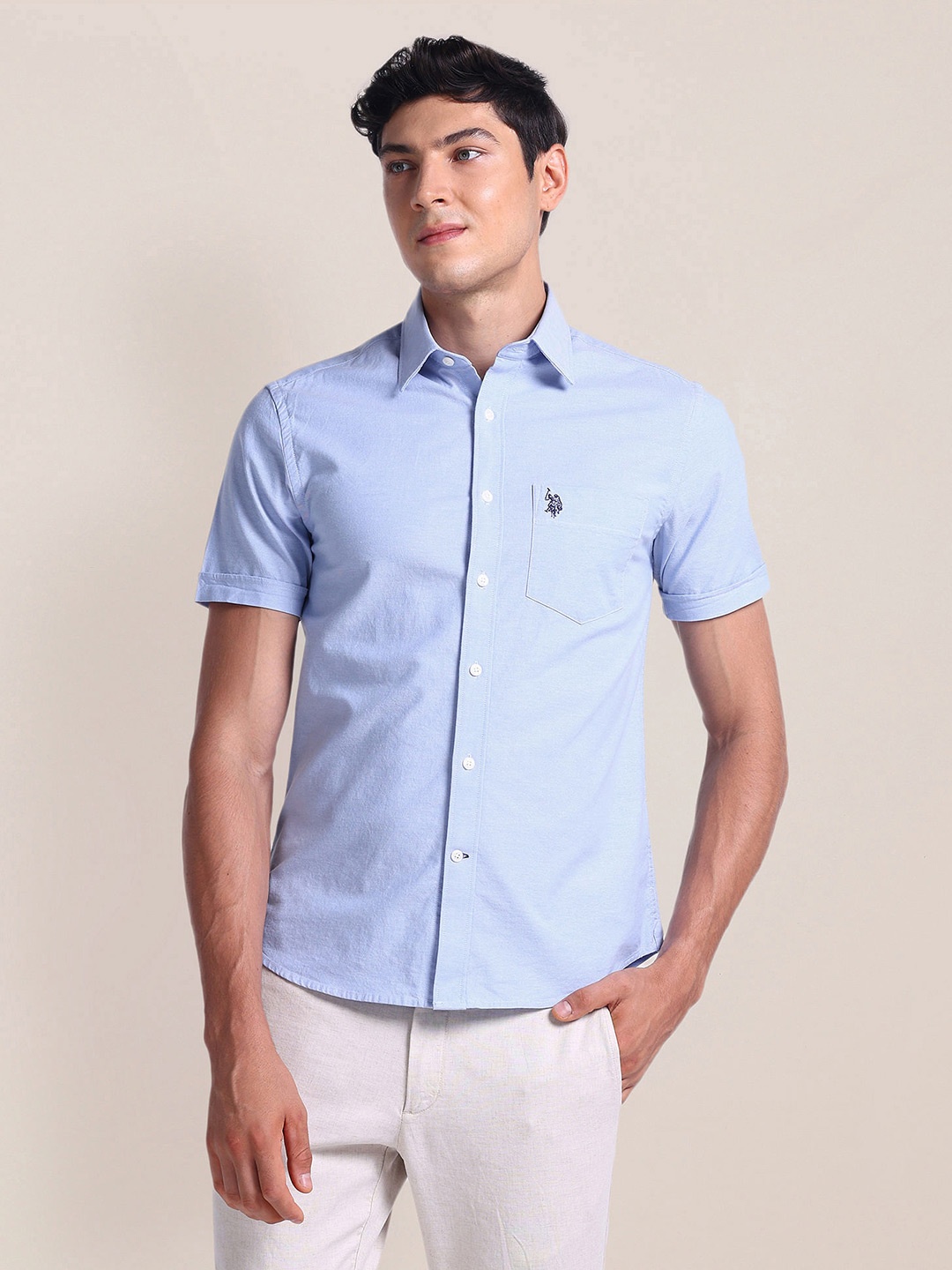 

U.S. Polo Assn. Tailored Fit Opaque Cotton Casual Shirt, Blue