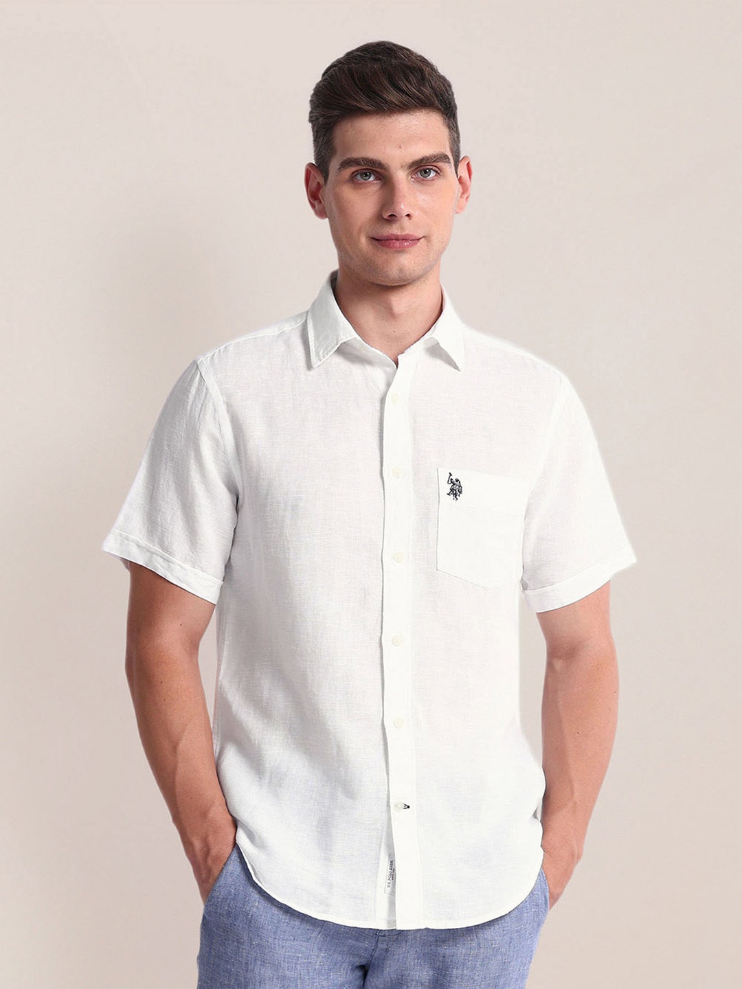 

U.S. Polo Assn. Spread Collar Short Sleeves Tailored Fit Casual Shirt, White