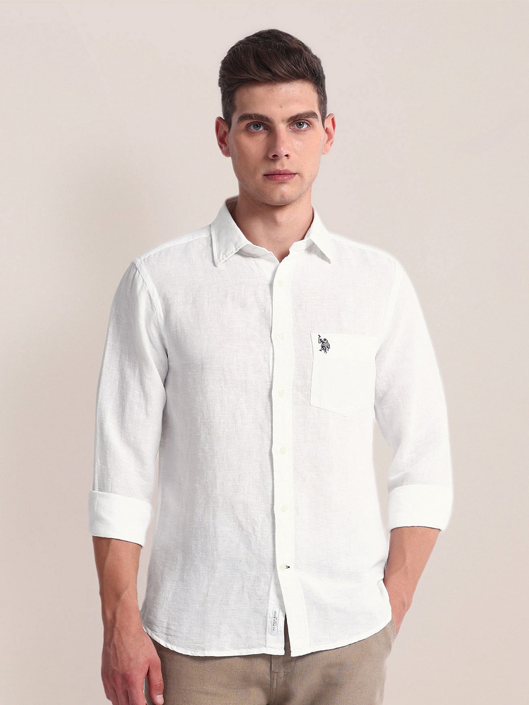 

U.S. Polo Assn. Spread Collar Long Sleeves Tailored Fit Casual Shirt, White