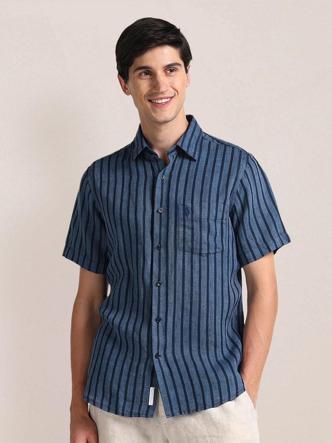 

U.S. Polo Assn. Vertical Striped Opaque Casual Shirt, Blue