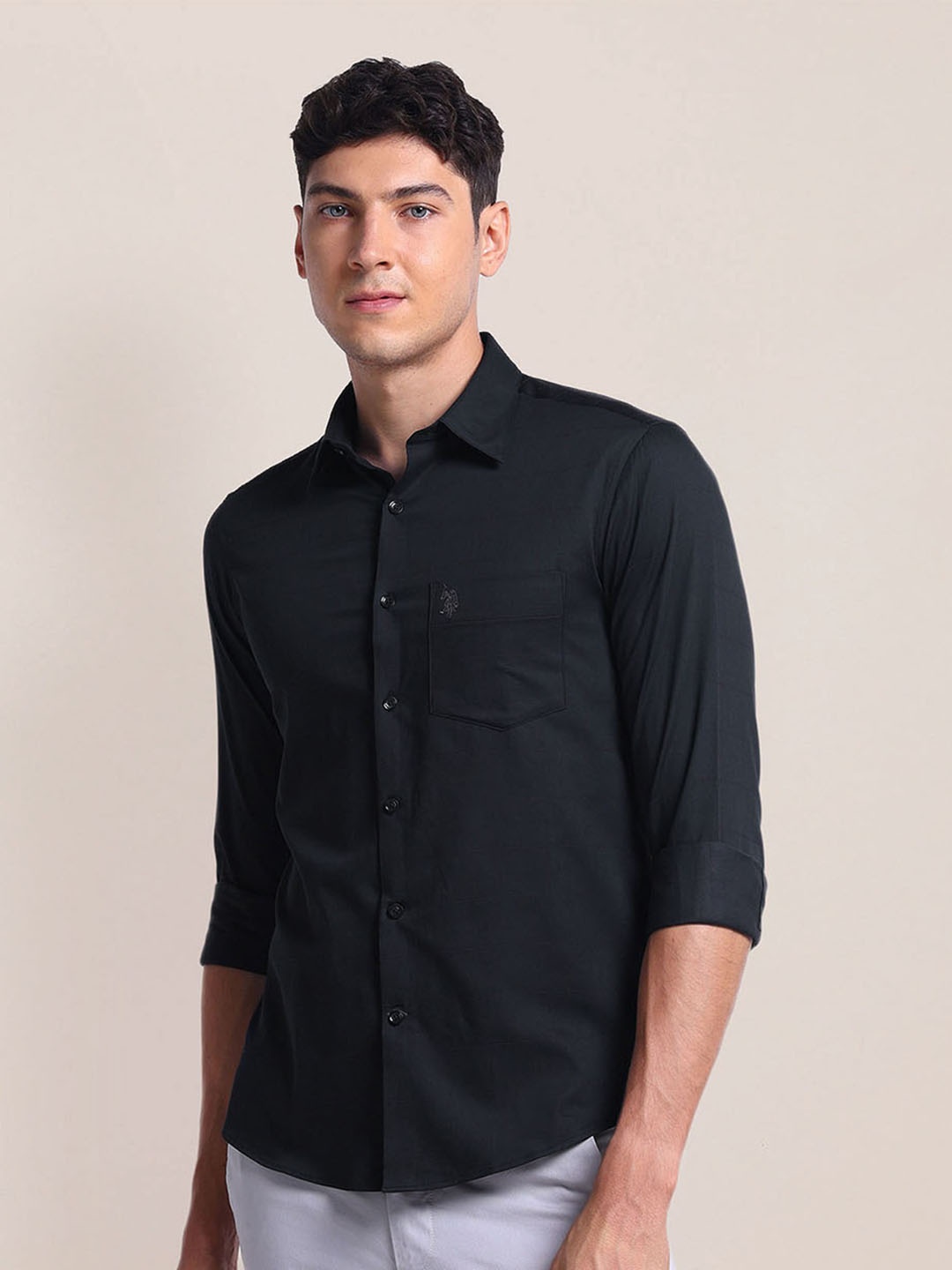 

U.S. Polo Assn. Spread Collar Regular Fit Casual Shirt, Black