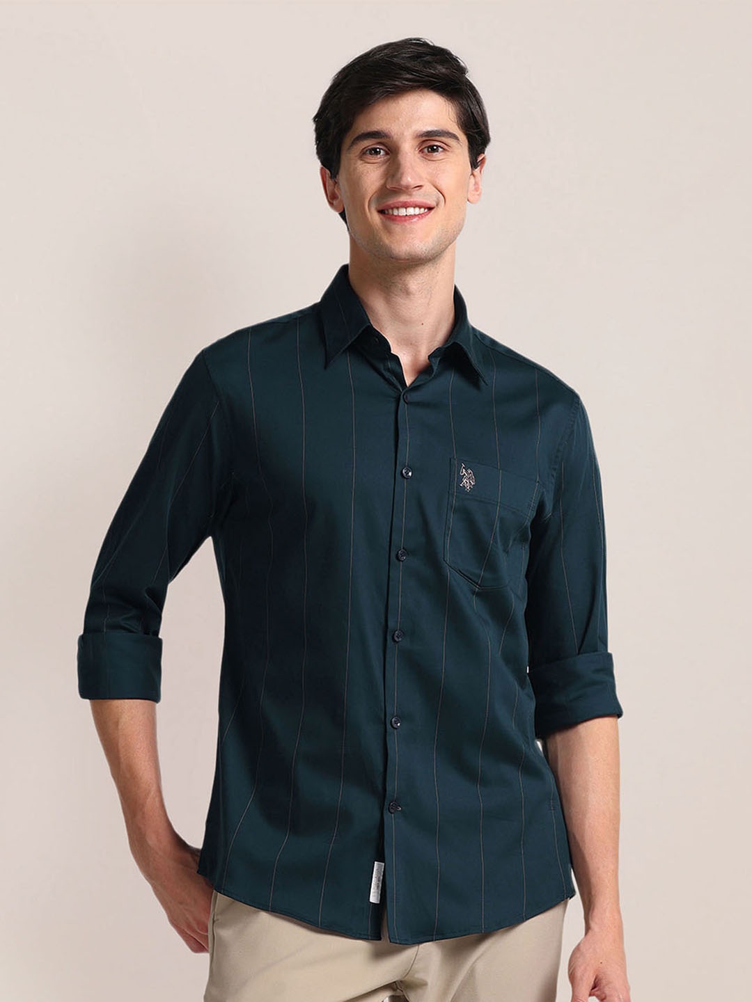 

U.S. Polo Assn. Striped Spread Collar Casual Shirt, Blue