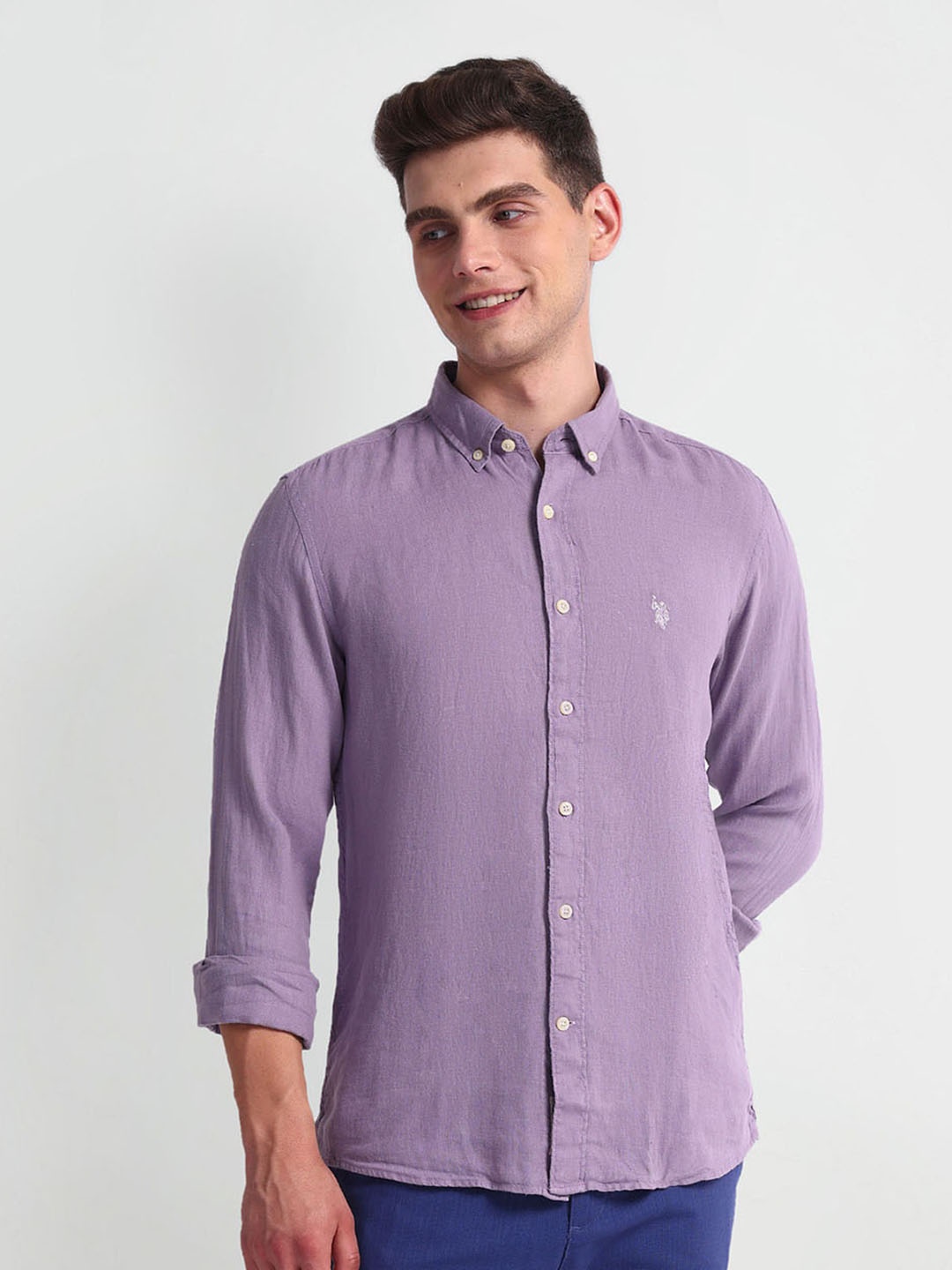

U.S. Polo Assn. Denim Co. Slim Fit Button-Down Collar Long Sleeves Casual Shirt, Purple