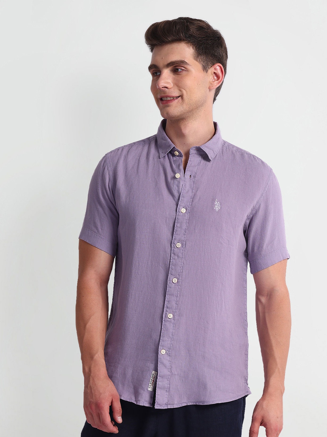 

U.S. Polo Assn. Denim Co. Plus Size Slim Fit Spread Collar Twill Weave Casual Shirt, Purple