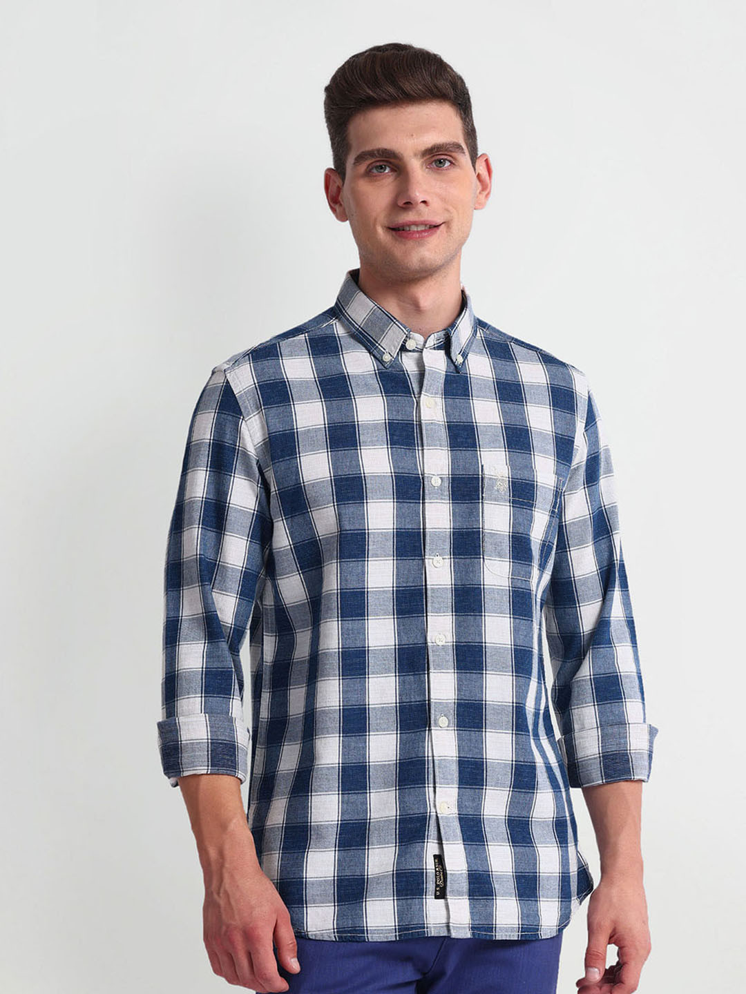 

U.S. Polo Assn. Denim Co. Plus Size Slim Fit Buffalo Checked Button-Down Collar Shirt, Blue