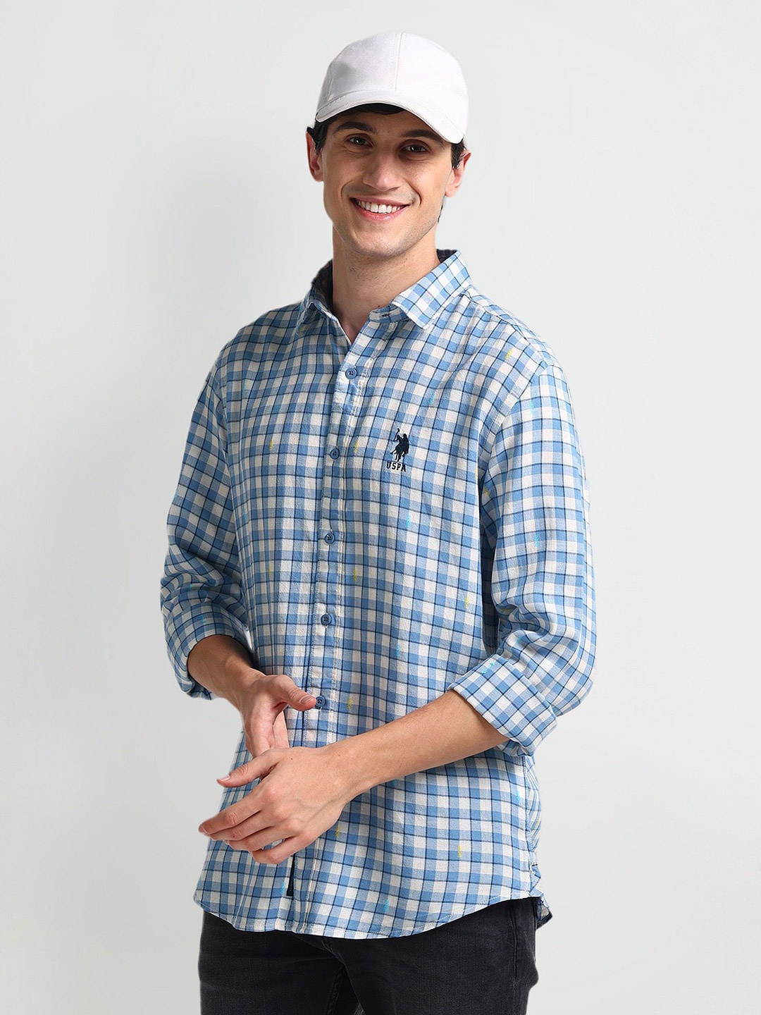 

U.S. Polo Assn. Denim Co. Plus Size Slim Fit Shepherd Checked Casual Shirt, Blue