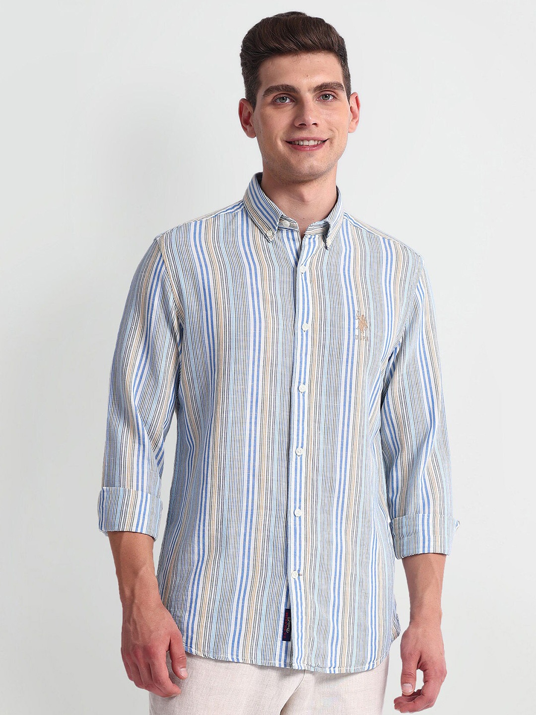 

U.S. Polo Assn. Denim Co. Button-Down Collar Slim Fit Striped Casual Shirt, Blue