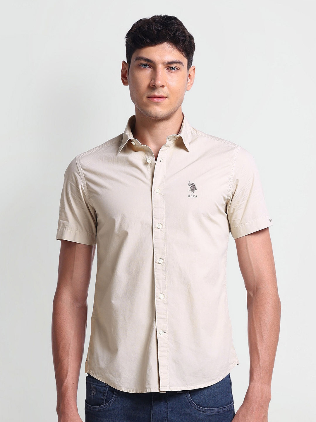 

U.S. Polo Assn. Denim Co. Spread Collar Slim Fit Casual Shirt, Beige