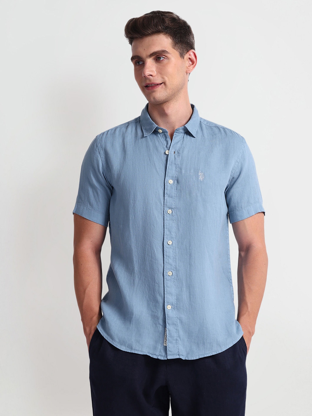 

U.S. Polo Assn. Denim Co. Slim Fit Spread Collar Short Sleeves Casual Shirt, Blue