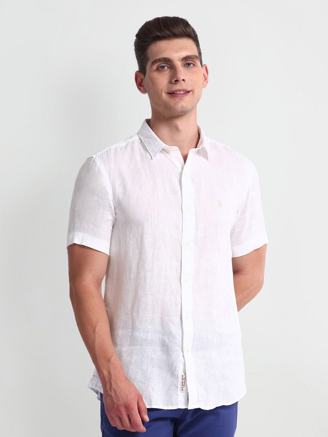 

U.S. Polo Assn. Denim Co. Plus Size Slim Fit Spread Collar Short Sleeves Casual Shirt, White