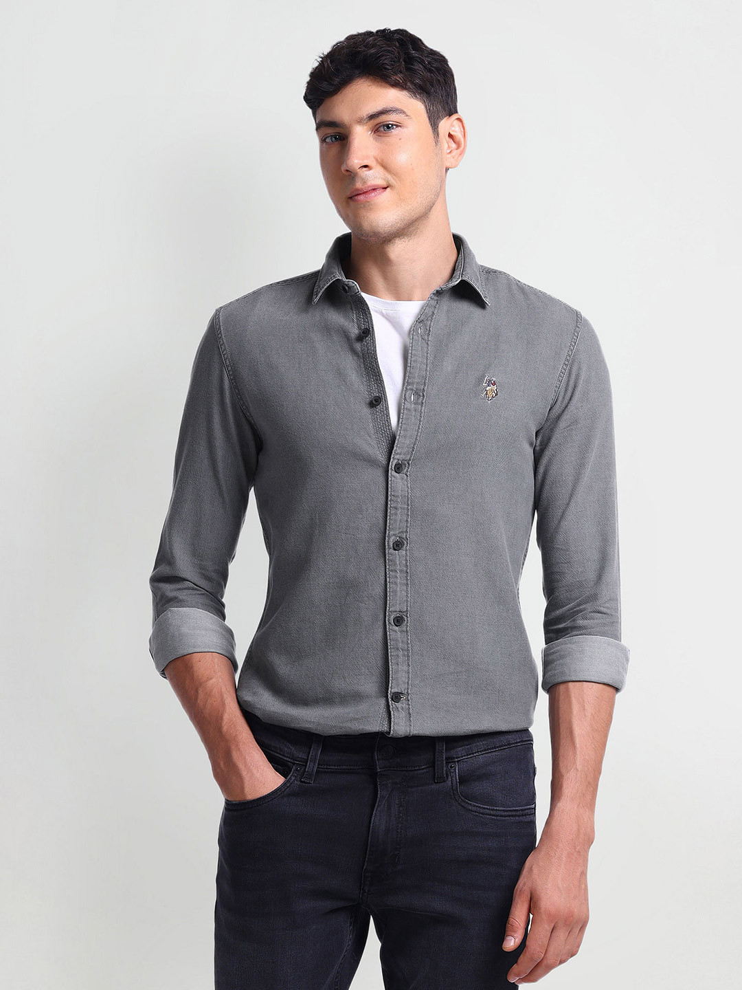 

U.S. Polo Assn. Denim Co. Spread Collar Slim Fit Casual Shirt, Grey