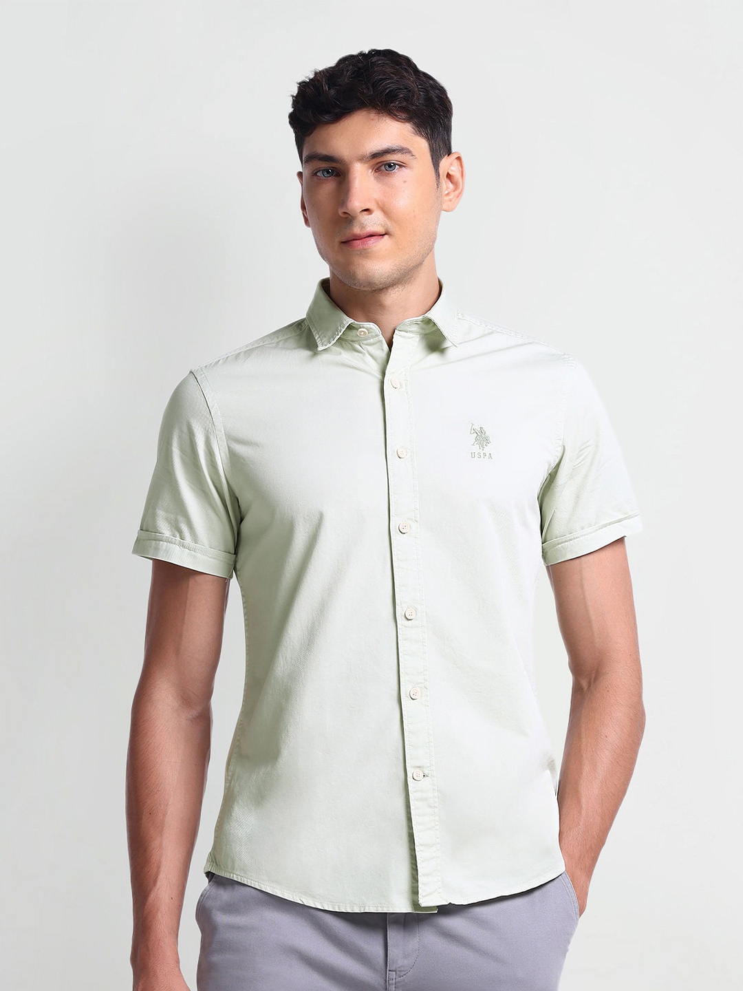 

U.S. Polo Assn. Denim Co. Slim Fit Spread Collar Short Sleeves Casual Shirt, Green