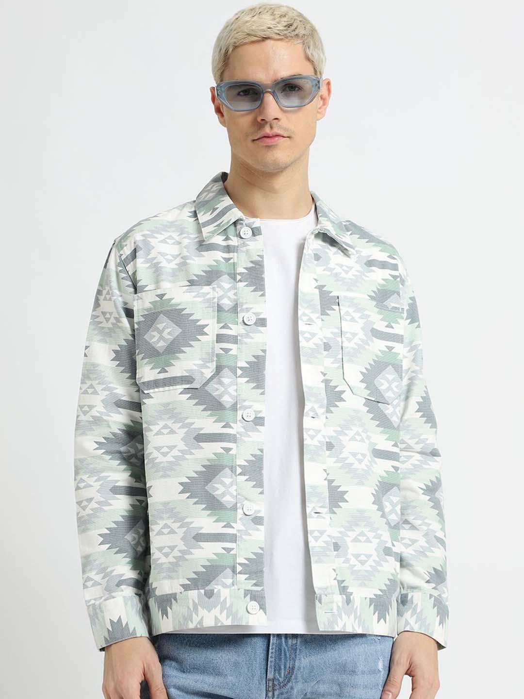 

Banana Club Men Geometric Printed Tailored Jacket, Green