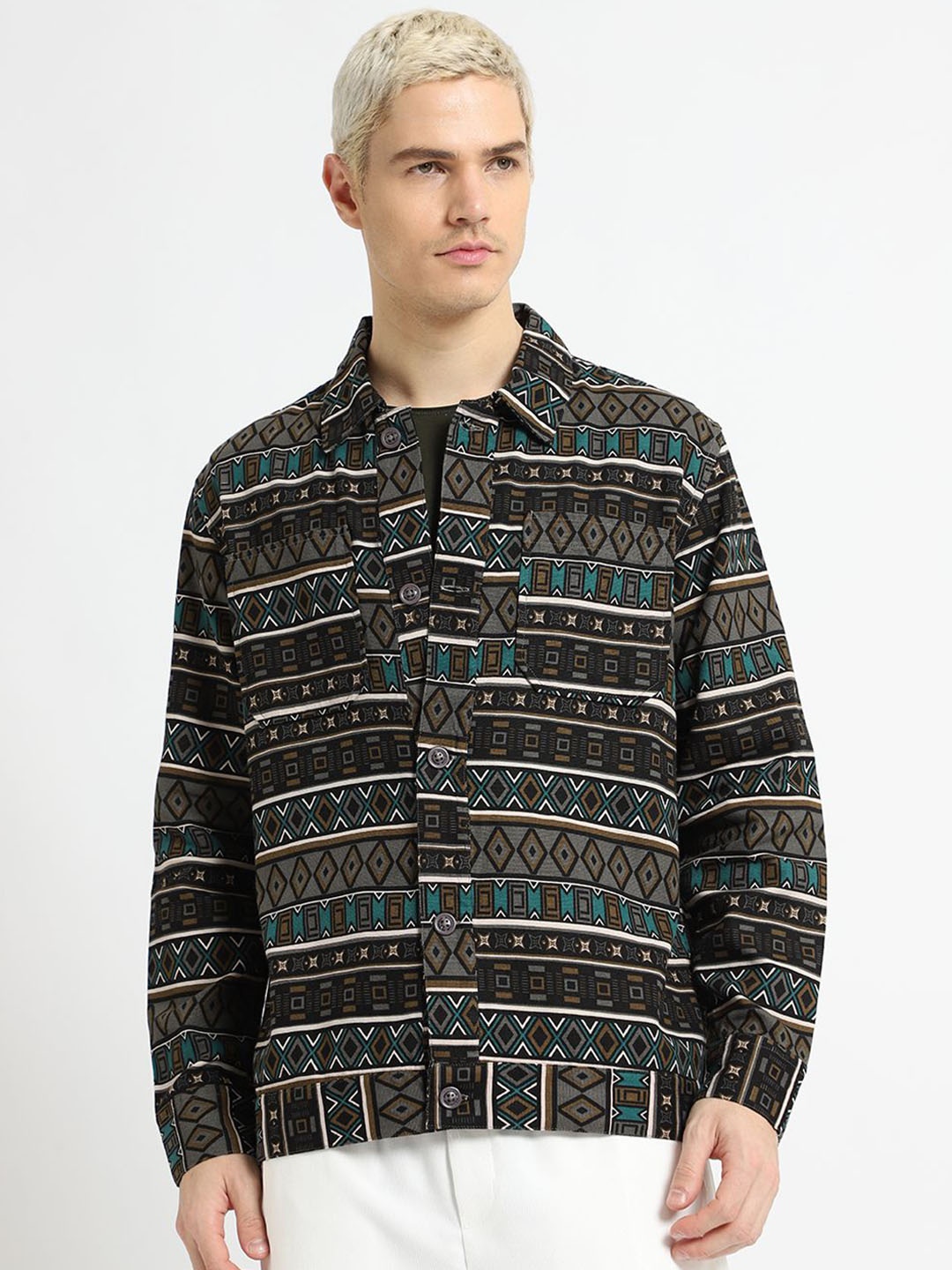 

Banana Club Men Striped Geometric Print Summer Bomber Jacket, Grey