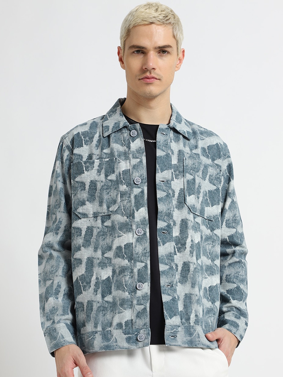 

Banana Club Men Teal Blue Printed Tailored Summer Jacket