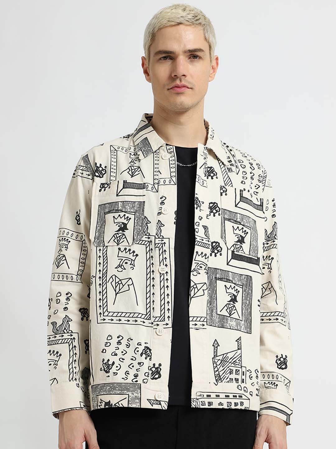 

Banana Club Conversational Printed Cotton Tailored Jacket, Off white