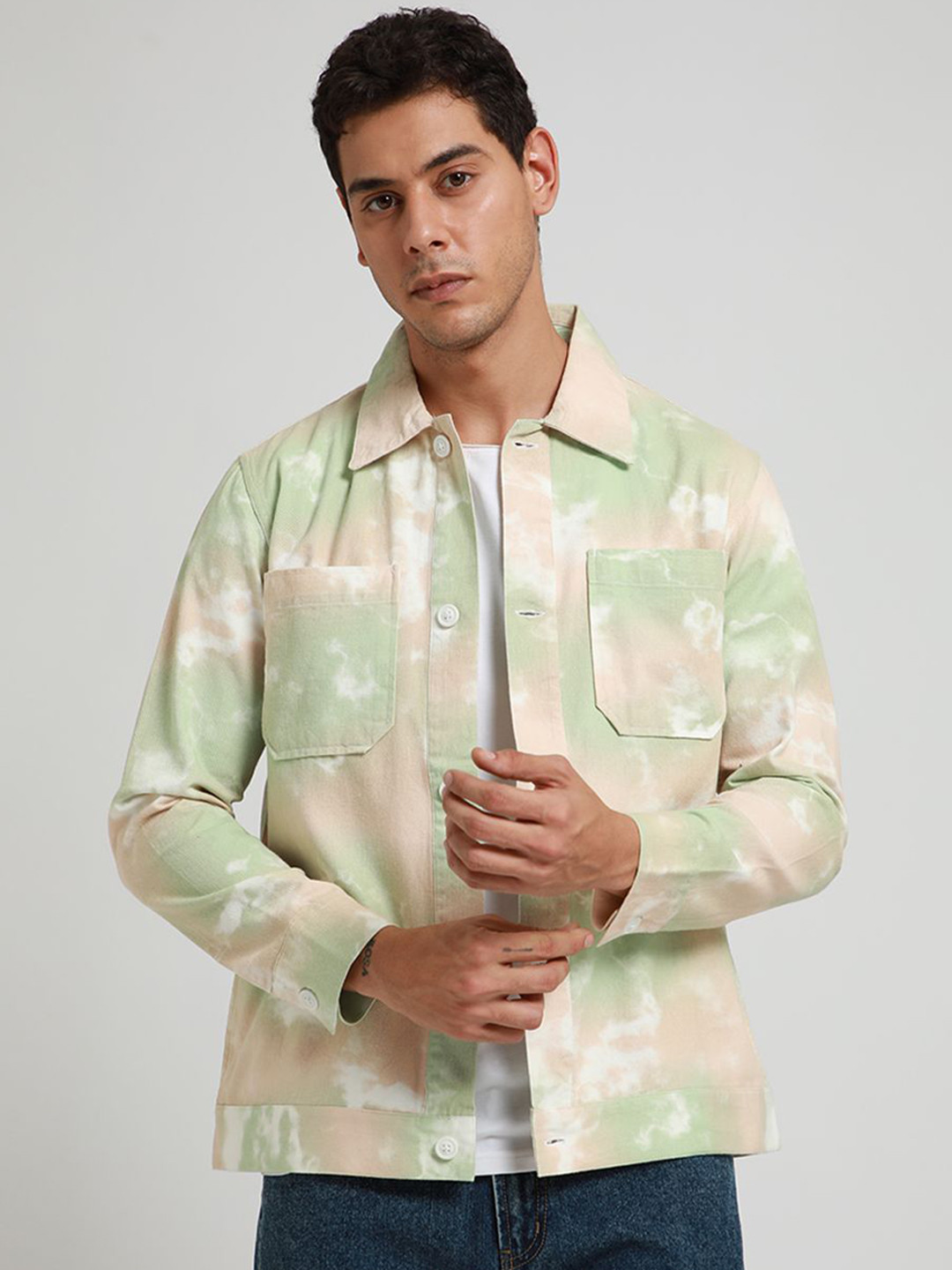 

Banana Club Men Printed Cotton Tailored Jacket, Green
