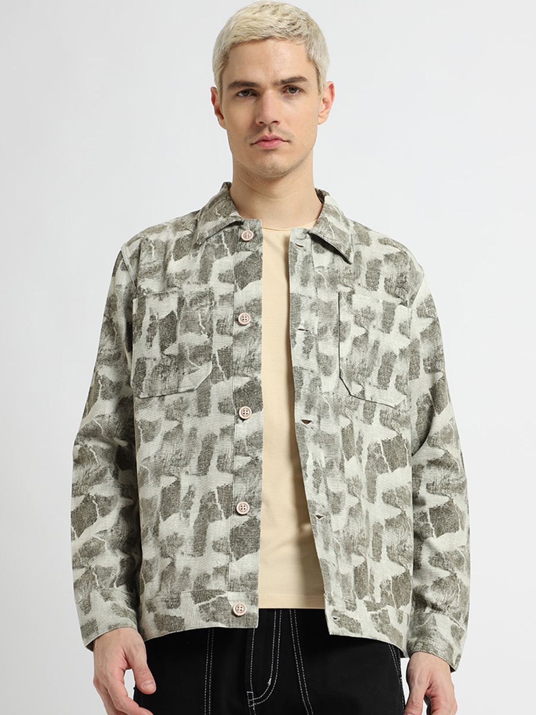 

Banana Club Abstract Printed Cotton Tailored Jacket, Green