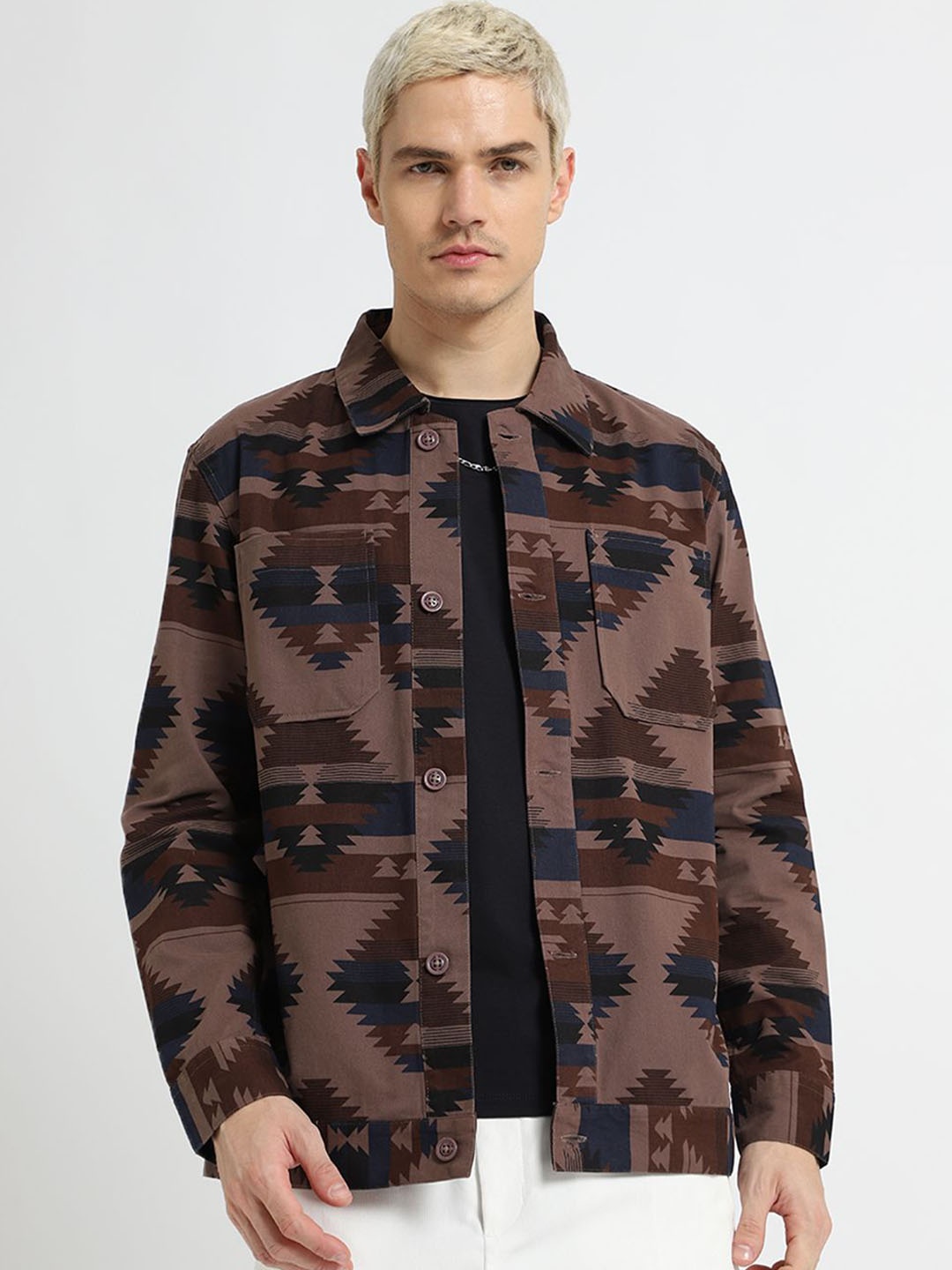 

Banana Club Geometric Printed Cotton Tailored Jacket, Brown