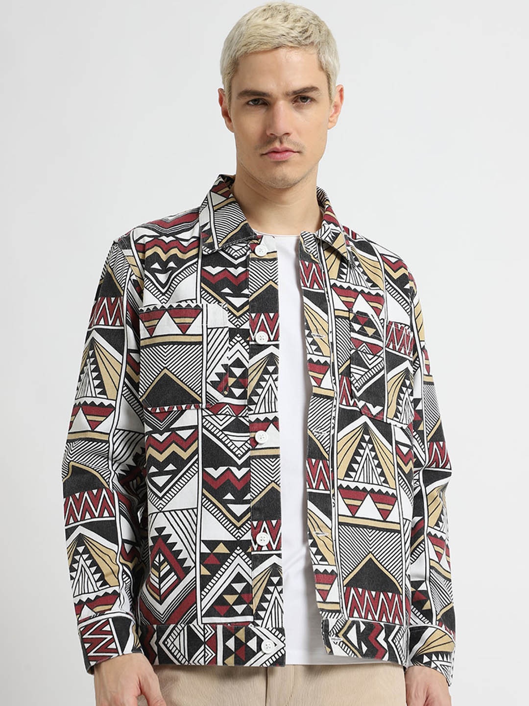 

Banana Club Men Printed Spread Collar Tailored Jacket, White