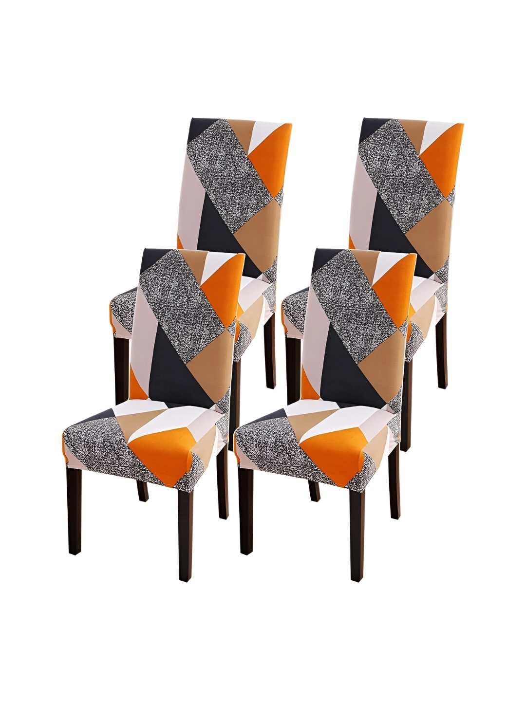 

B BESTILO Orange & Black 4Pcs Printed Stretchable Chair Covers