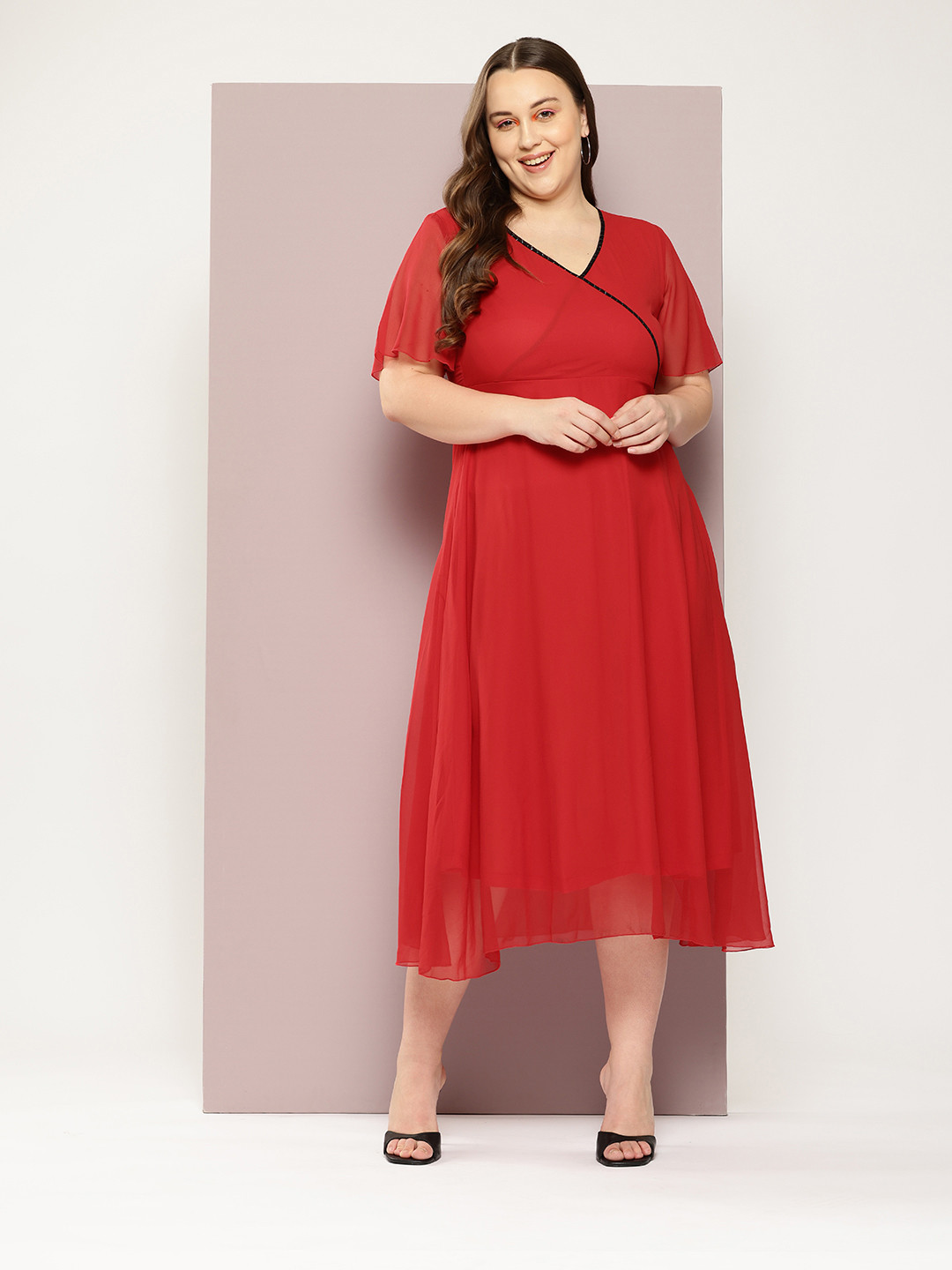 

Qurvii+ Plus Size Midi Wrap Dress, Red