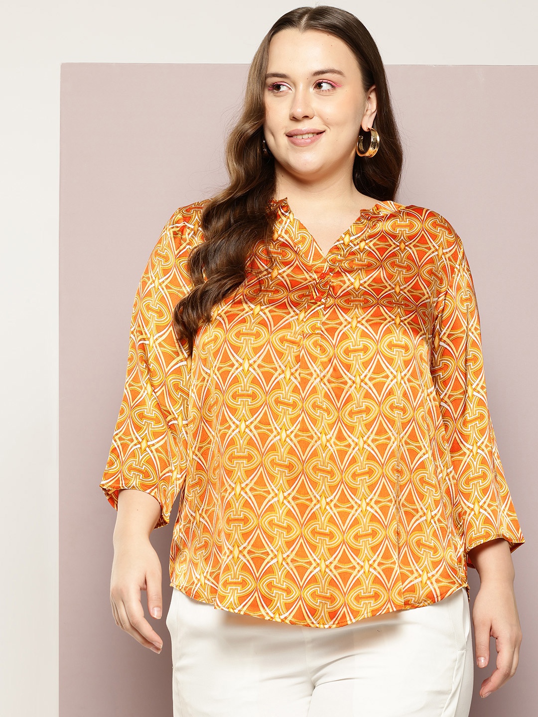 

Qurvii+ Women Plus Size Comfort Printed Casual Shirt, Orange