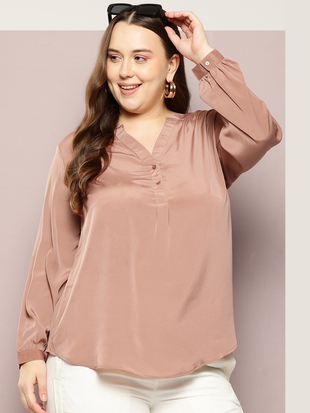 

Qurvii+ Women Plus Size Comfort Solid Casual Shirt, Brown