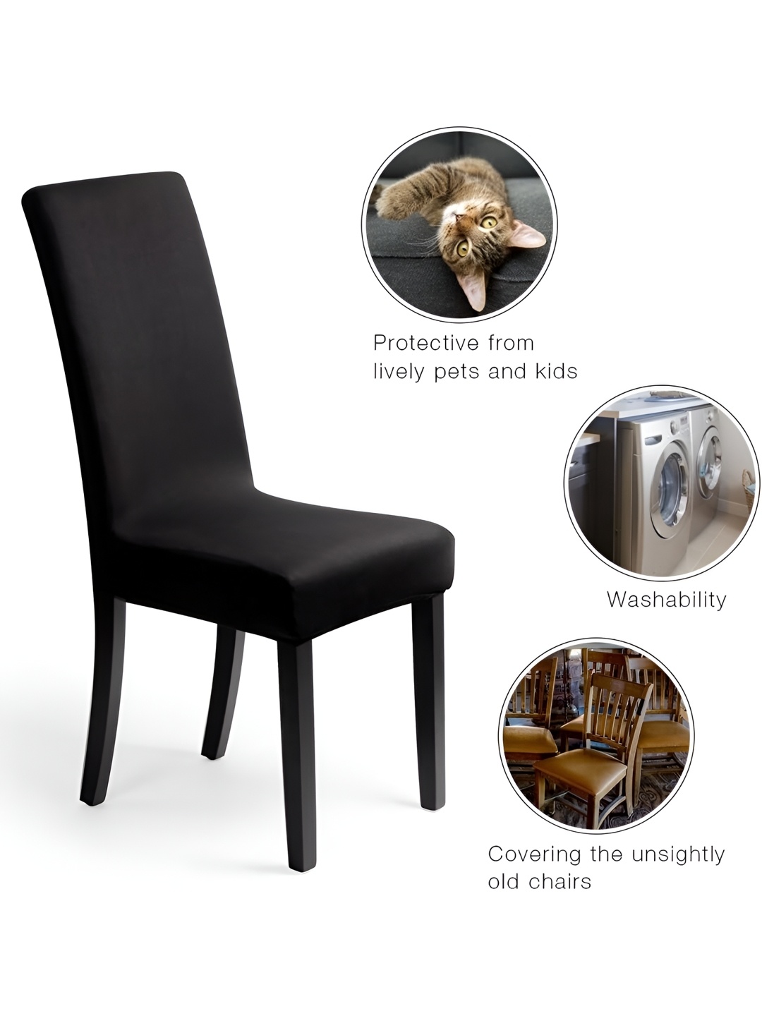 

B BESTILO Black Stretchable Chair Cover